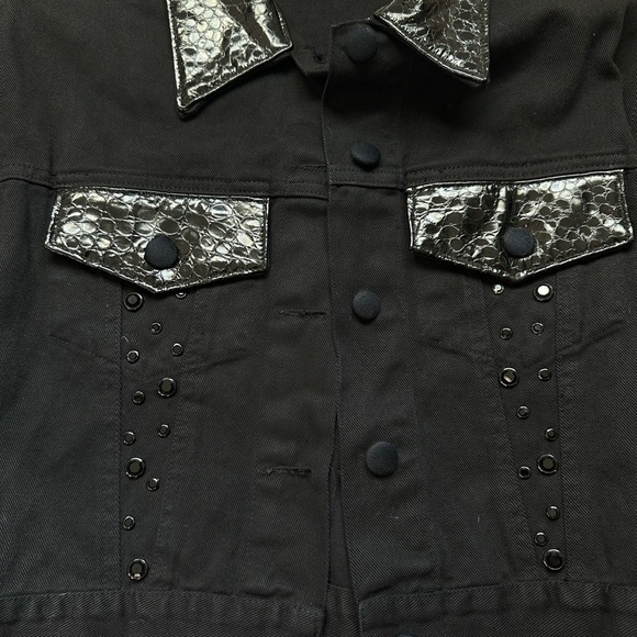 Tamarak Marie Denim Leather Rhinestone Jacket Size Small - Picture 6 of 9